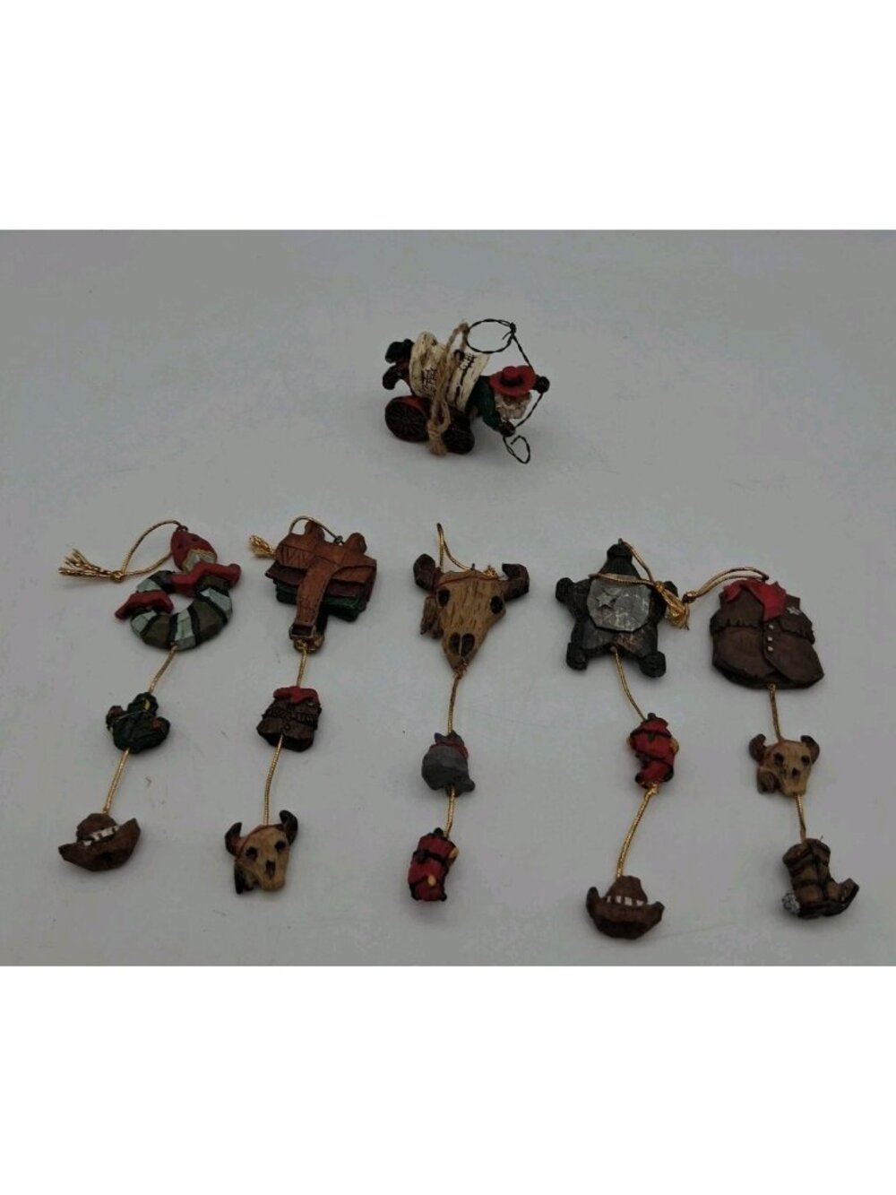 Lot Of 6 Rustic Western Themed Christmas Tree Holiday Ornaments Resin